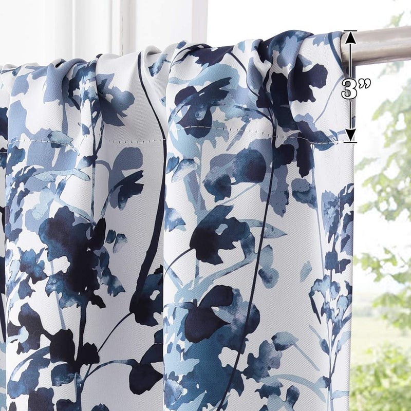 KGORGE Kitchen Curtains Tiers Set - Blackout Watercolor Botanical Print Curtains Half Window Drapes for RV Camper Farmhouse Dining Small Window, 2 Panels, W 52 x L 36 inches, Blue - Image 2
